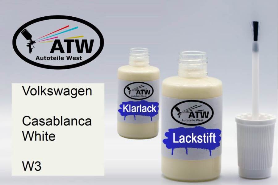 Volkswagen, Casablanca White, W3: 20ml Lackstift + 20ml Klarlack - Set, von ATW Autoteile West.